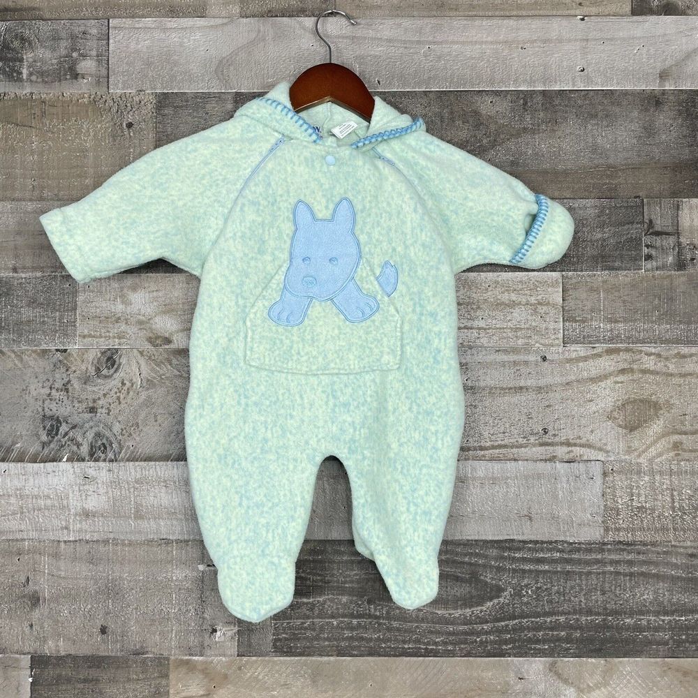 Vintage CWV Snowsuit Bunting Infant Baby Sz 3/6 Months Animal Baby Blue Fleece